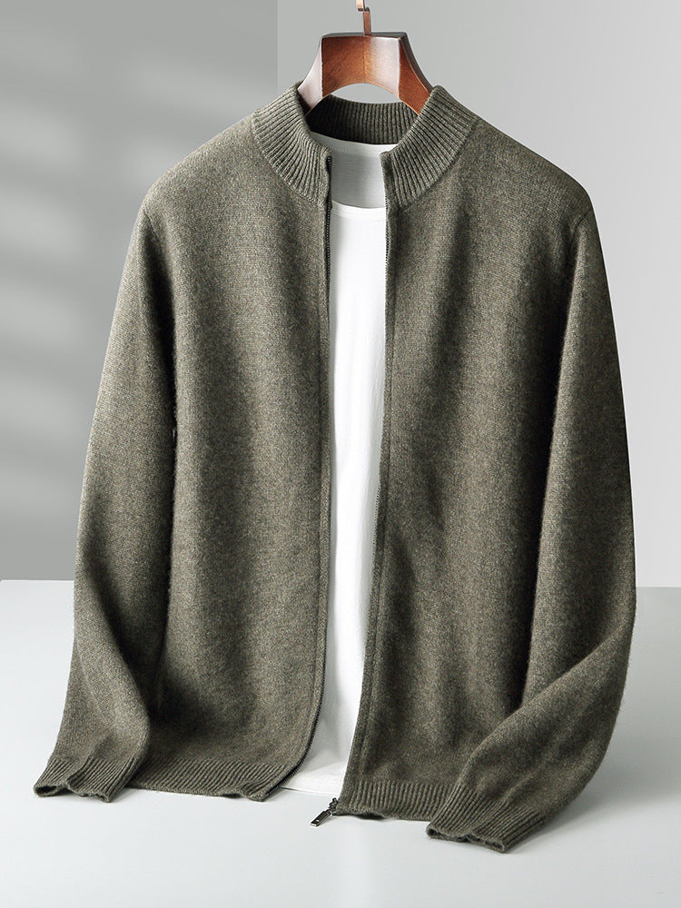 Herren-Strickjacke aus reiner Wolle, Stehkragen, 500g