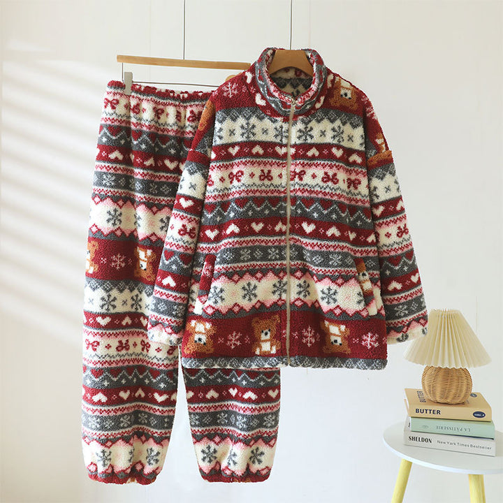 Damen-Schlafanzug, Flanell, warm, weihnachtliches Design