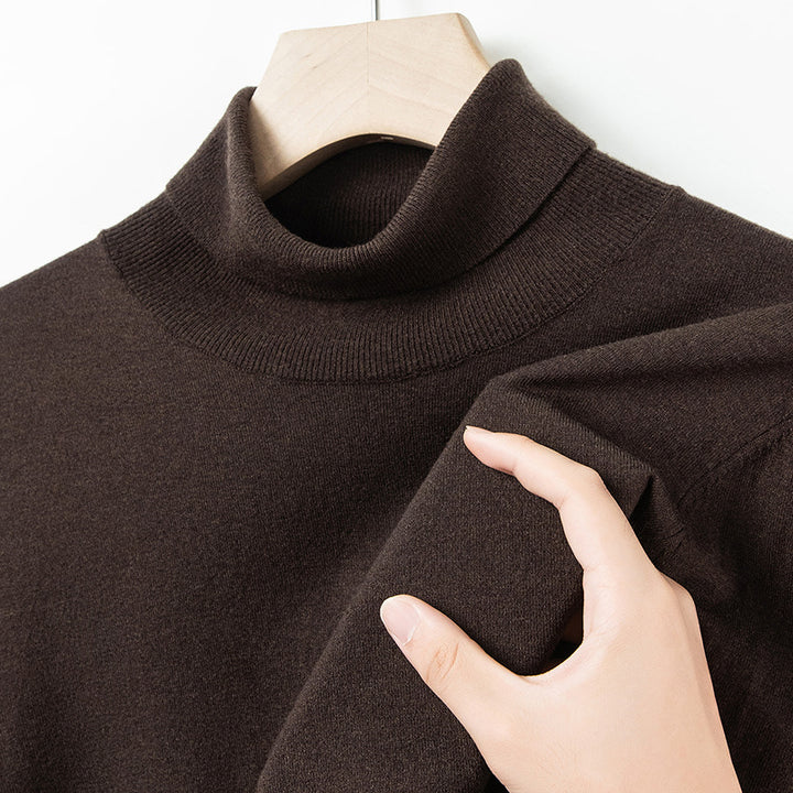Herren-Wollpullover, feiner Strick, Stehkragen