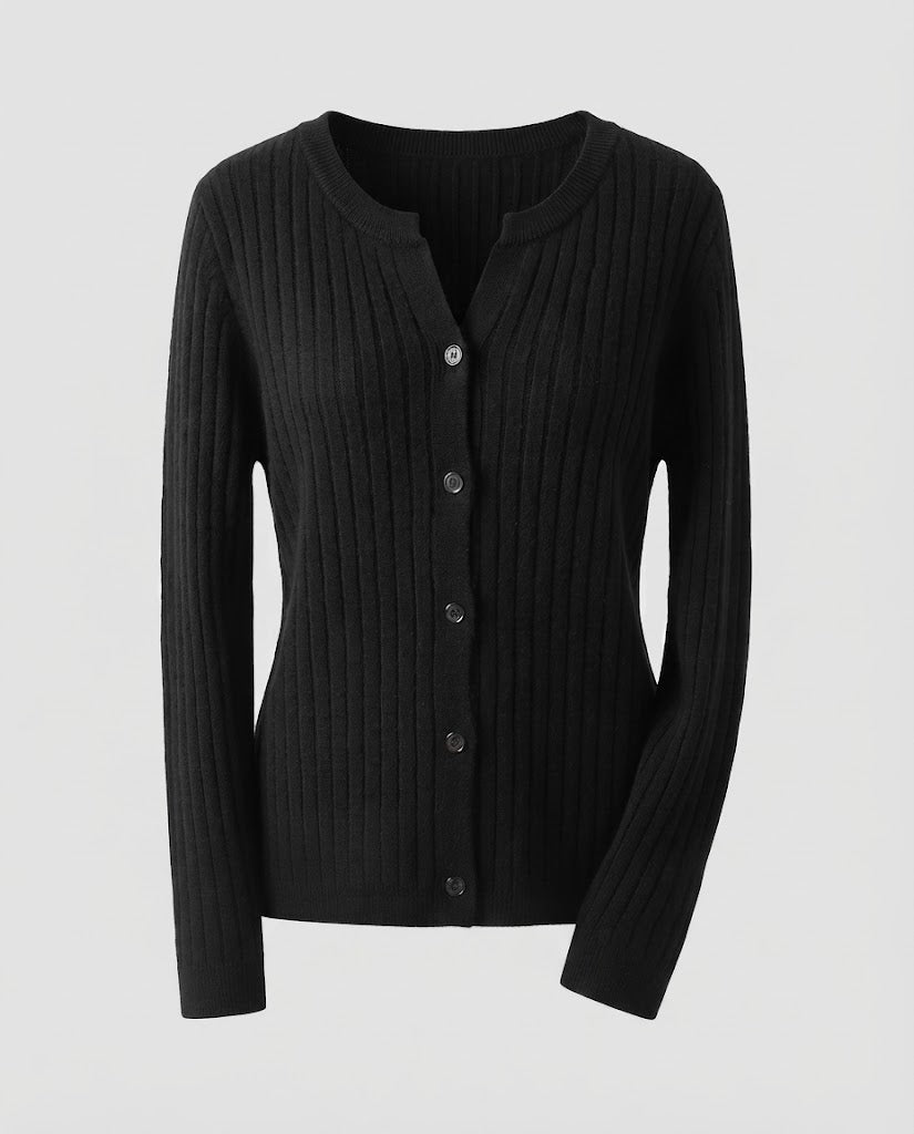 Damen Gestrickter Rippen-Cardigan mit dezentem V-Ausschnitt und Knopfleiste Echoarchiv