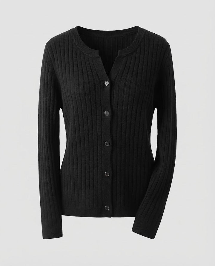 Damen Gestrickter Rippen-Cardigan mit dezentem V-Ausschnitt und Knopfleiste Echoarchiv