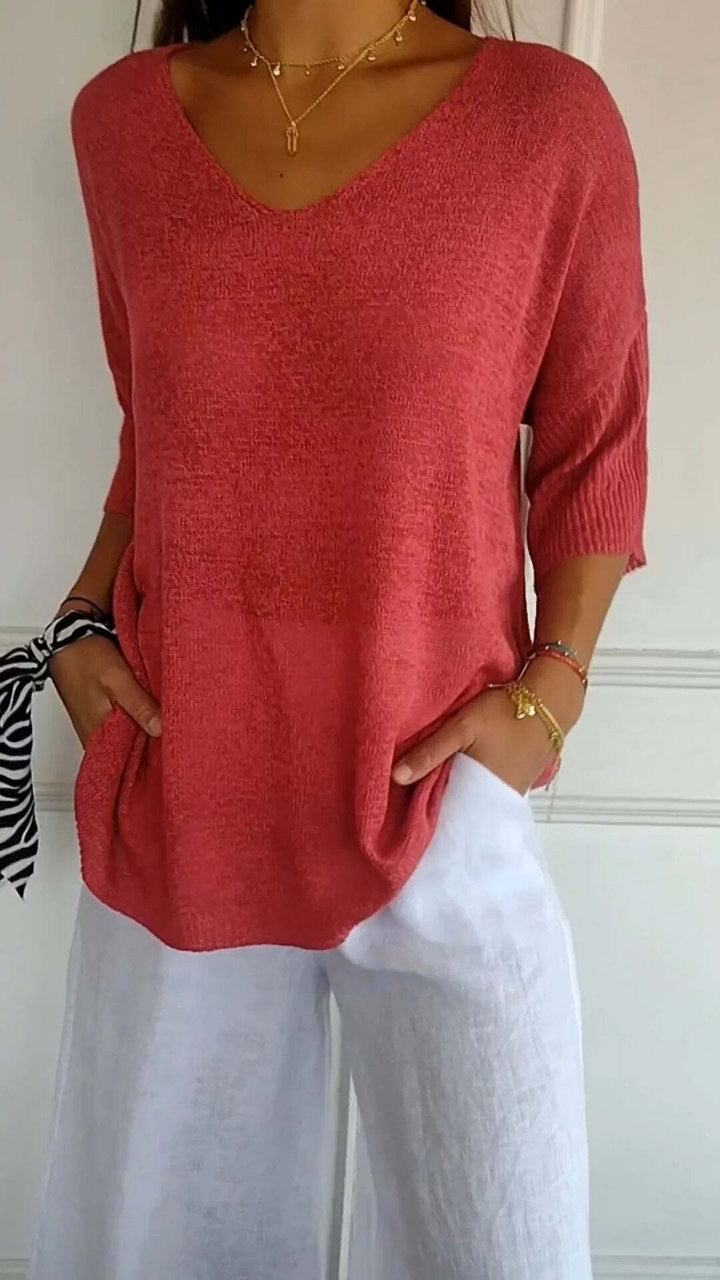 Pullover gestricktes Shirt mit V-Ausschnitt