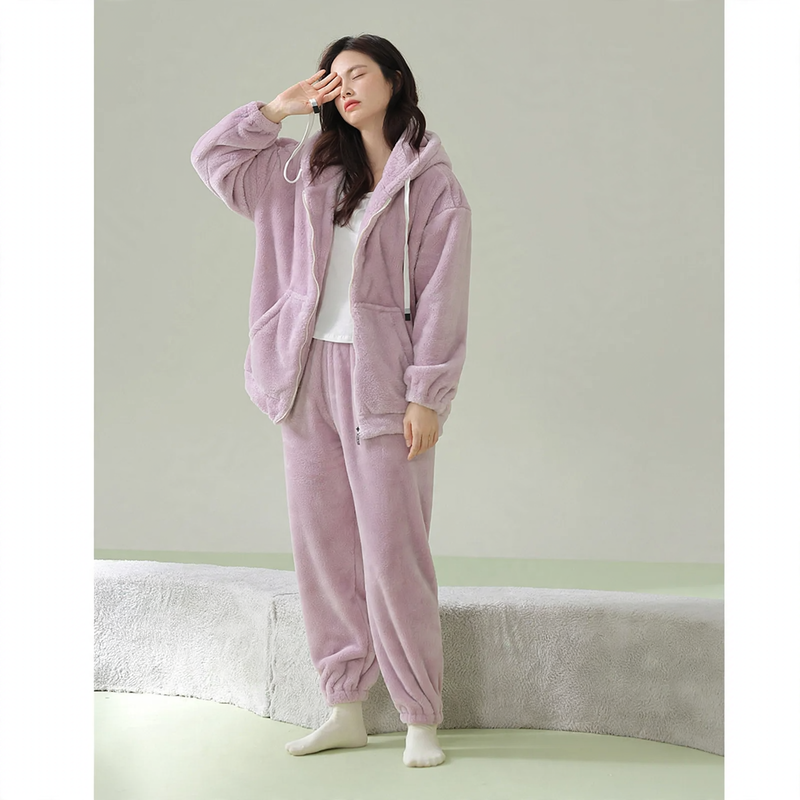 Gefütterter Kapuzen-Schlafanzug mit Reißverschluss, Unisex