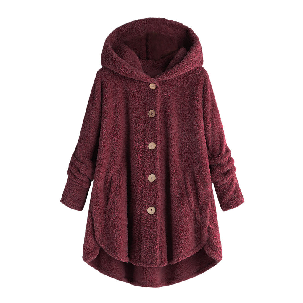 Damen-Plüschjacke mit Knopfleiste, asymmetrisch