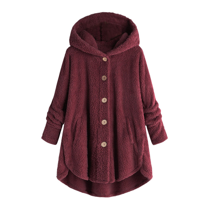 Damen-Plüschjacke mit Knopfleiste, asymmetrisch