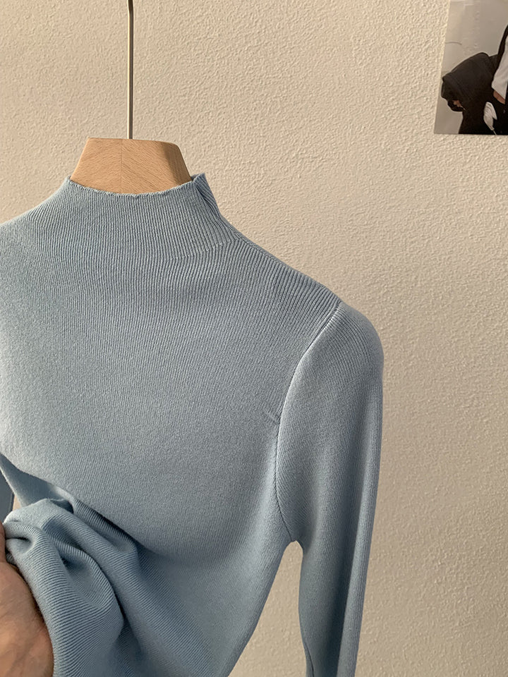 Schlanker Stehkragen-Pullover, einfarbig, langärmelig