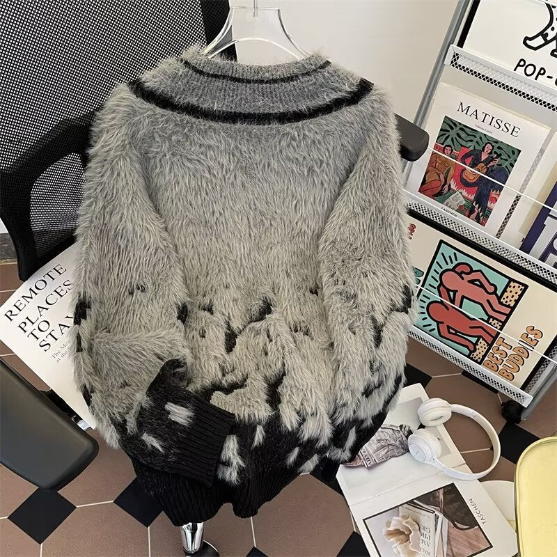 V-Ausschnitt Pullover im Vintage-Stil mit Farbverlauf