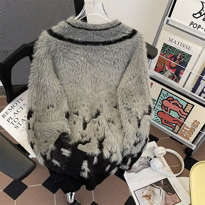 V-Ausschnitt Pullover im Vintage-Stil mit Farbverlauf