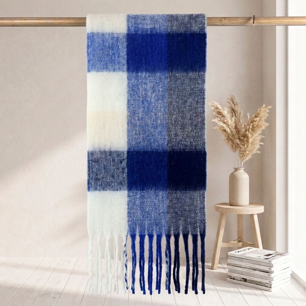 Karierter Schal in Mohair-Optik, warm für Herbst und Winter