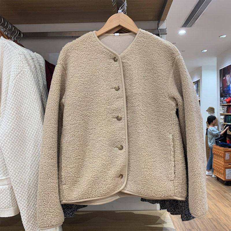 Damen-Strickjacke aus Lammfell-Imitat und Fleece