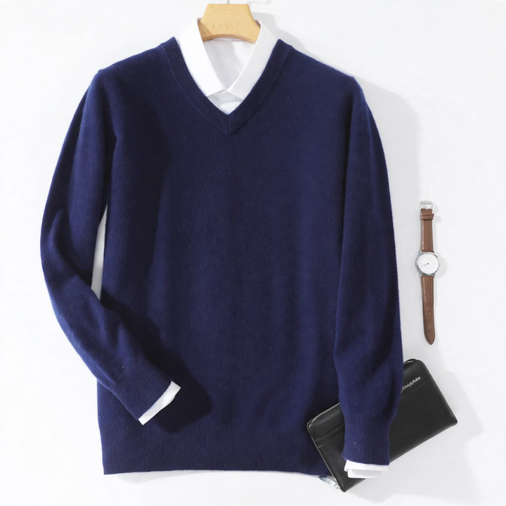 Herren-Wollpullover mit V-Ausschnitt