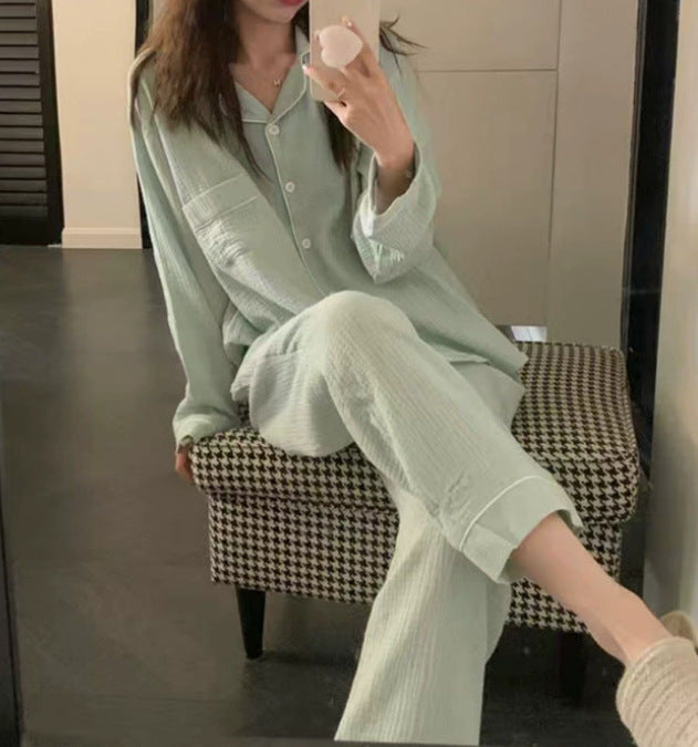 Damen-Pyjama-Set, langärmelig mit Rüschen
