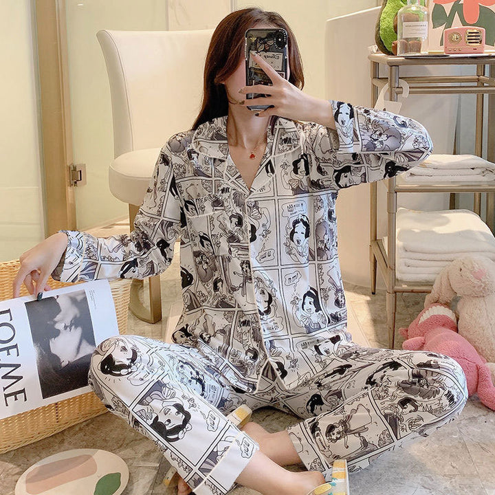 Damen-Pyjama-Set, Langarm, Herz-Muster, Freizeit-Stil
