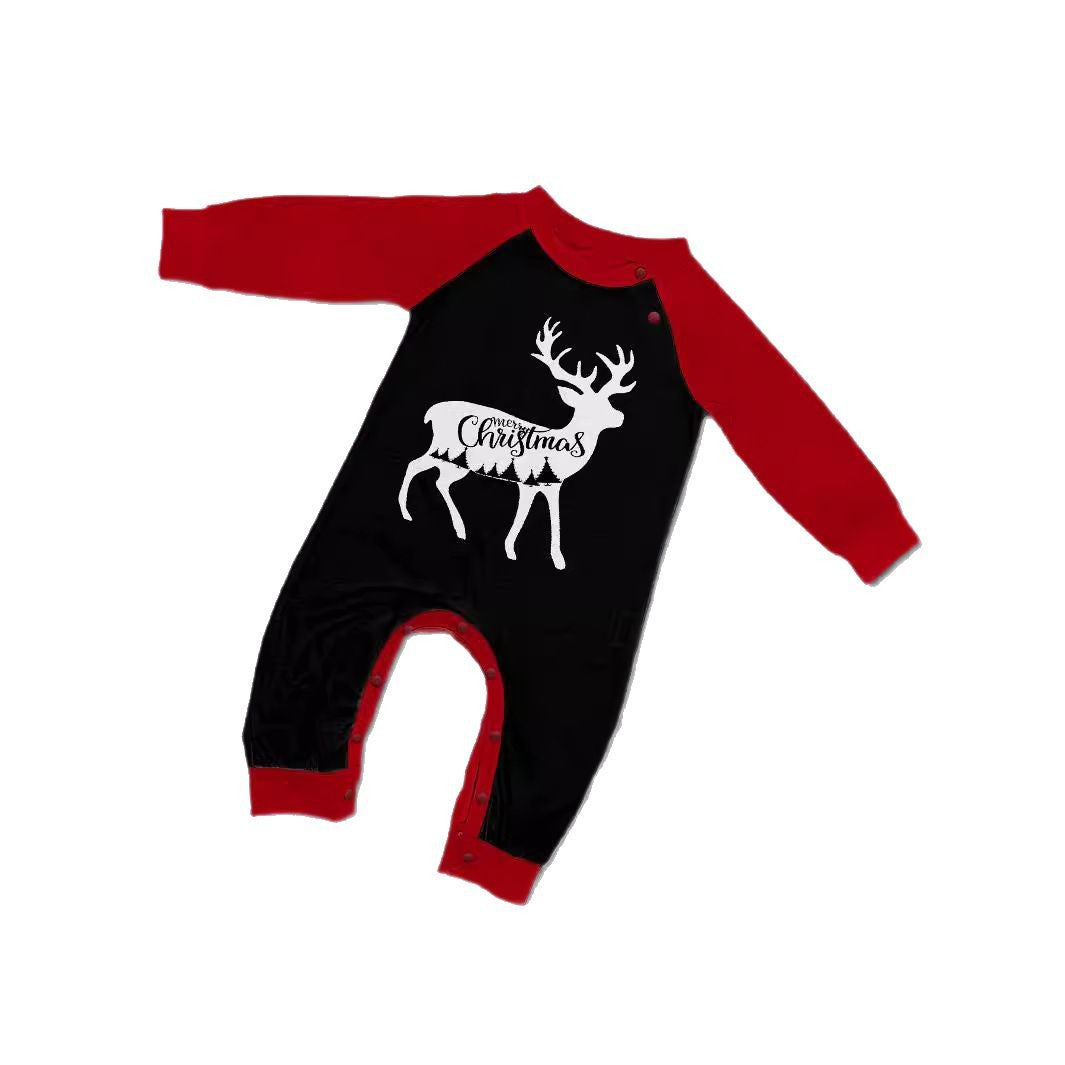 Weihnachtliches Familien-Pyjama-Set, Hirsch- und Karomuster