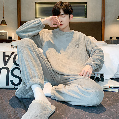 Herren-Pyjama-Set, Korallenfleece, warm und atmungsaktiv