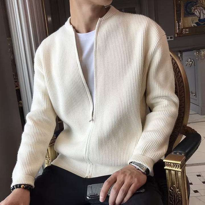 Herren-Strickjacke, Reißverschluss, Business-Casual, einfarbig