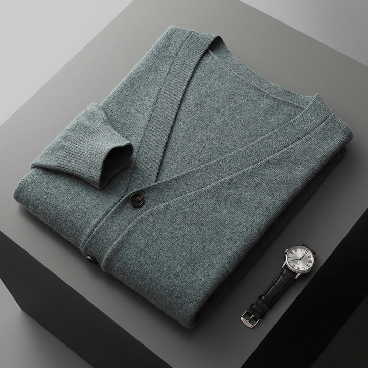 Herren-Strickjacke mit V-Ausschnitt, Wolle