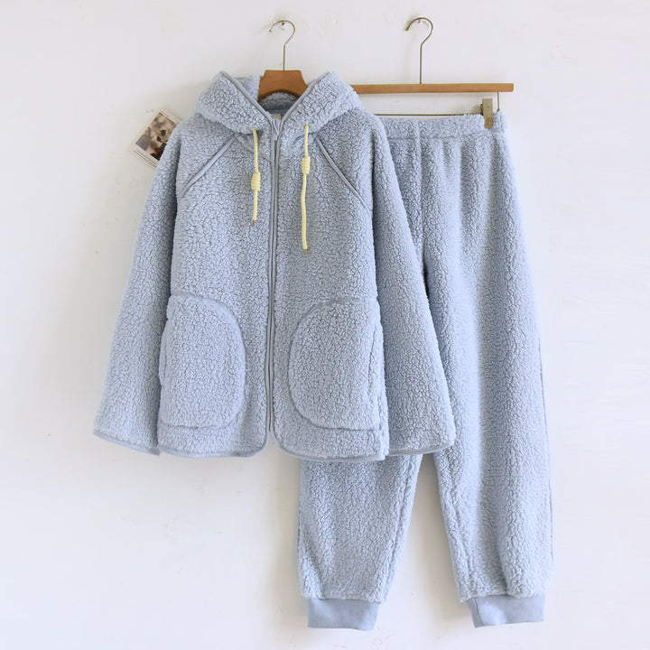 Lammfleece-Imitat Hausanzug-Set mit Kapuze für Paare