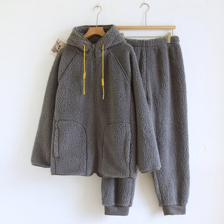 Lammfleece-Imitat Hausanzug-Set mit Kapuze für Paare