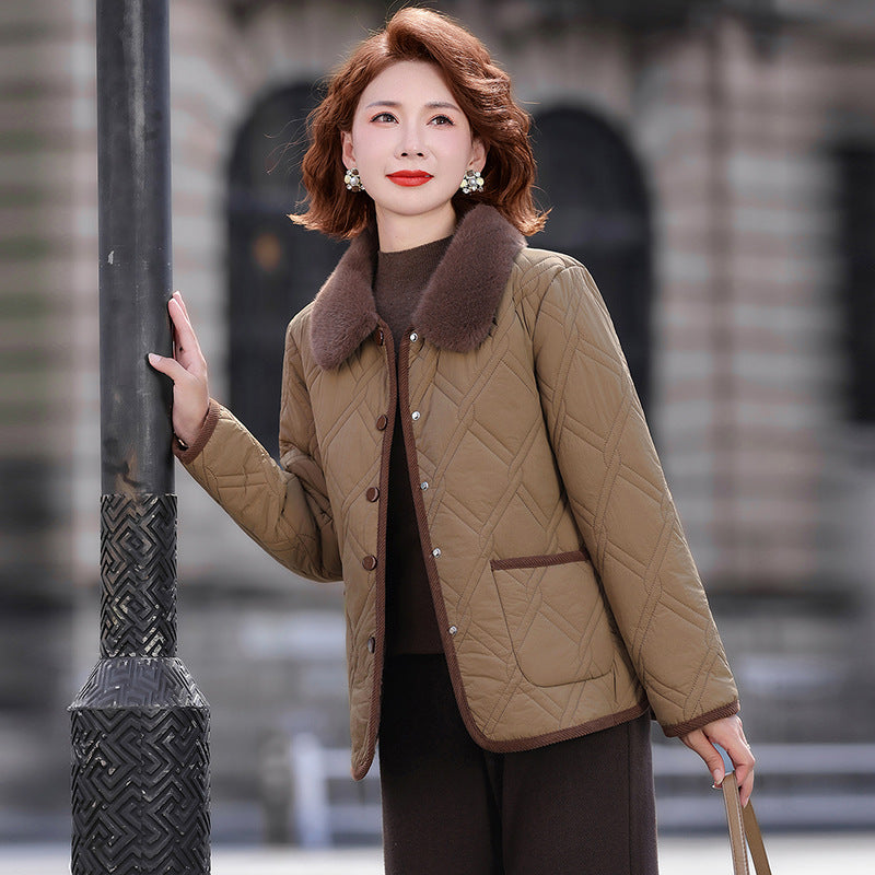 Damen-Winterjacke mit Webpelzkragen und Fütterung