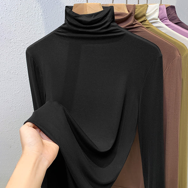 Damen-Langarmshirt mit Stehkragen und Rippstruktur