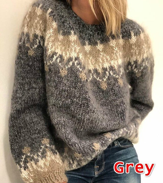 Lockerer Strickpullover aus Mohair-Mix mit Jacquard-Muster