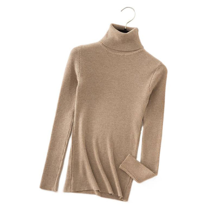 Damen-Strickpullover mit hohem Kragen, figurbetont