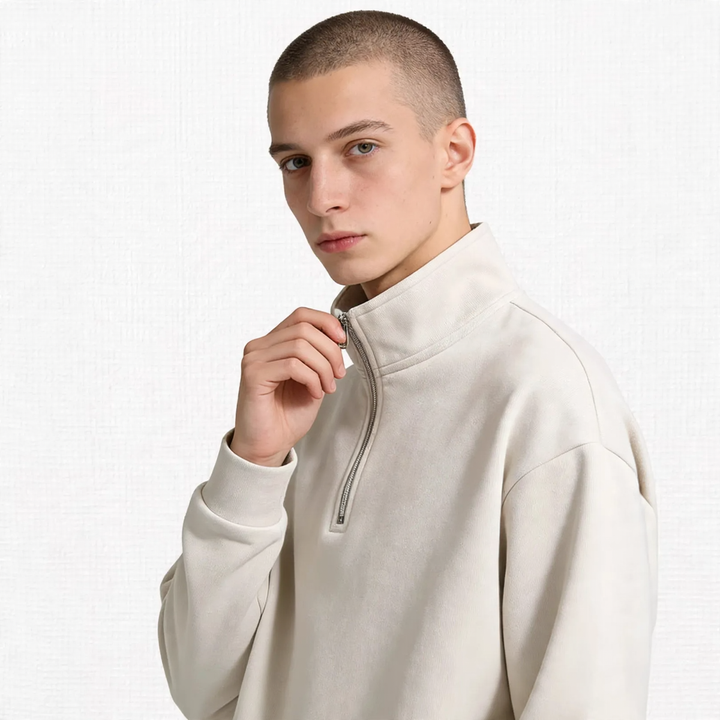 Sweatshirt mit hohem Stehkragen und Halbreißverschluss