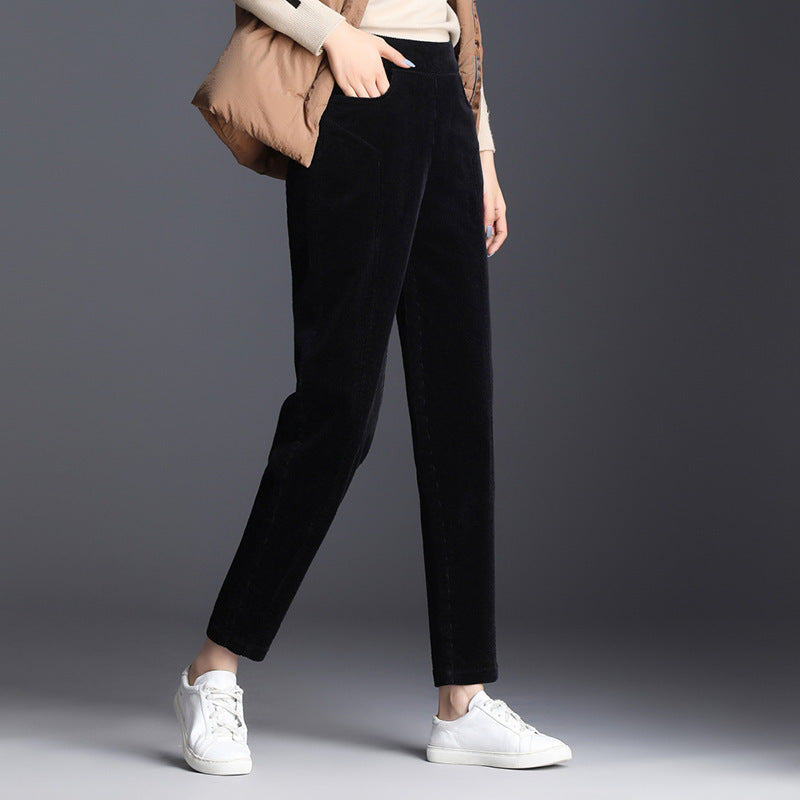 Damen-Cordhose, verkürzt, hoher Bund
