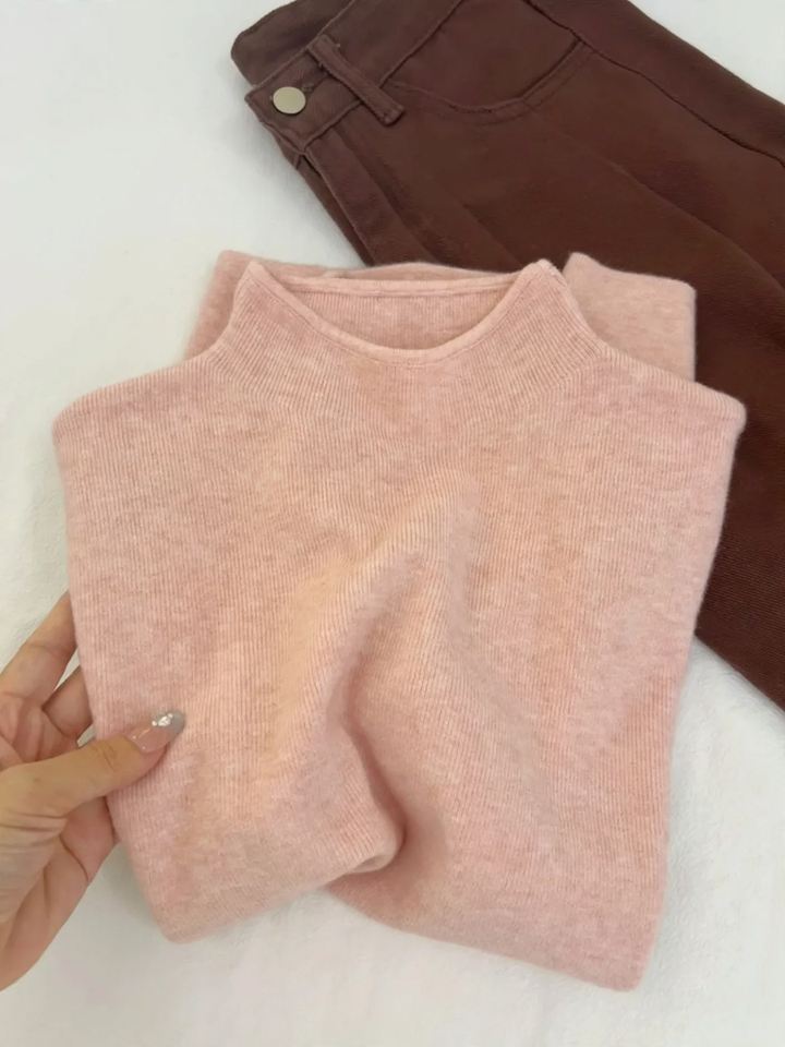 Damen-Strickpullover mit Stehkragen, gefüttert