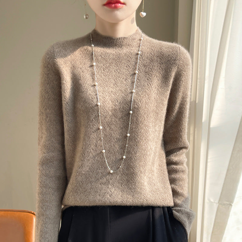 Damen-Kaschmirpullover mit Spitzenkragen und Stehkragen
