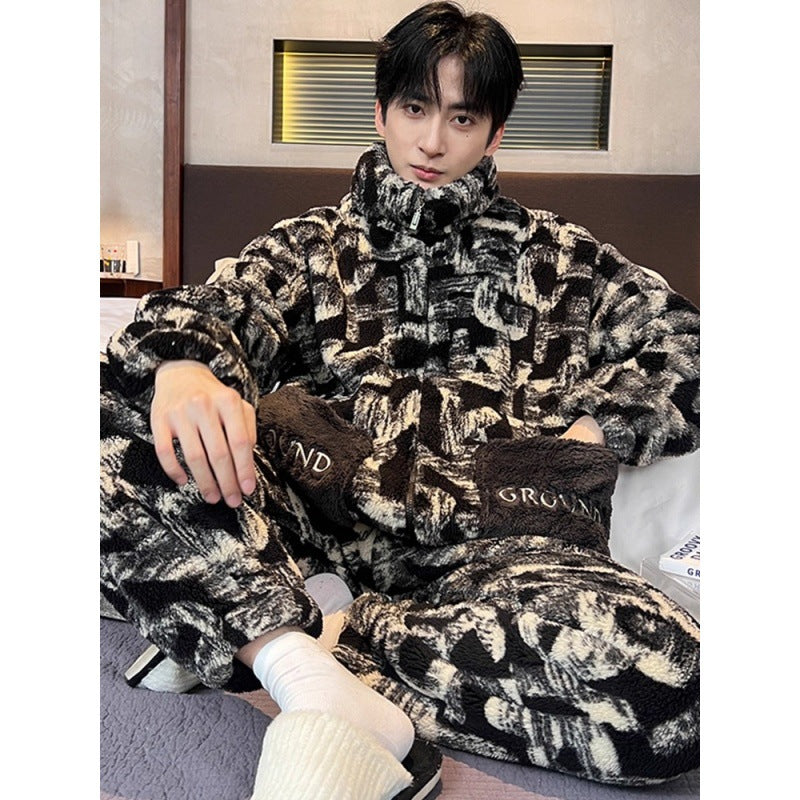 Luxuriöses Herren-Pyjama-Set aus Flanell, warm und gefüttert