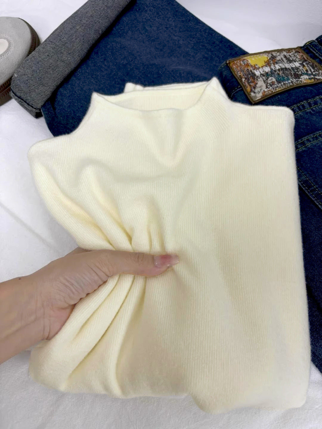 Damen-Strickpullover mit Stehkragen, gefüttert