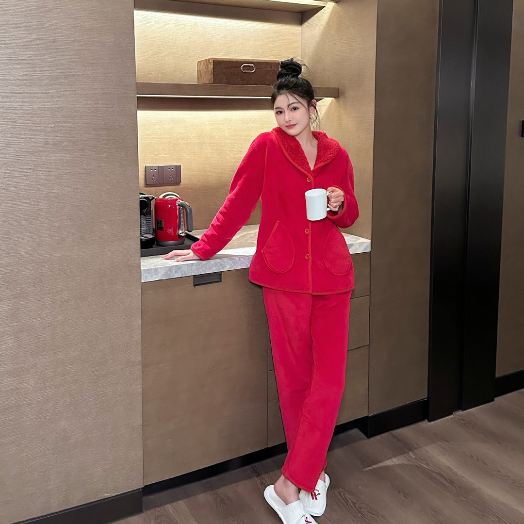 Damen-Pyjama-Set aus Flanell, warm und festlich
