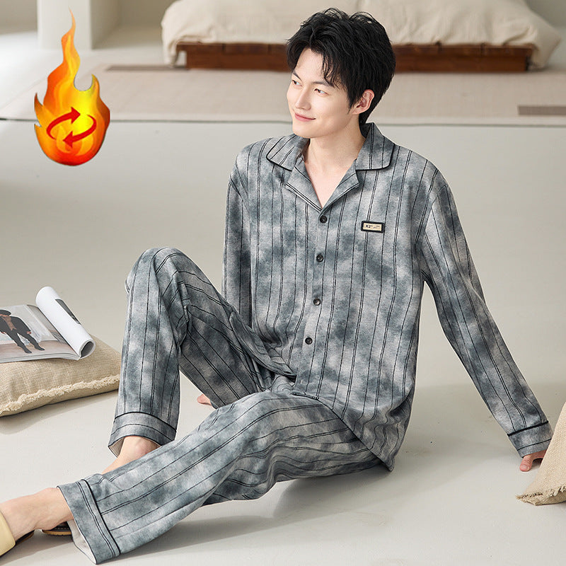 Herren-Pyjama-Set, Seide und Wolle, Langarm, mit Revers