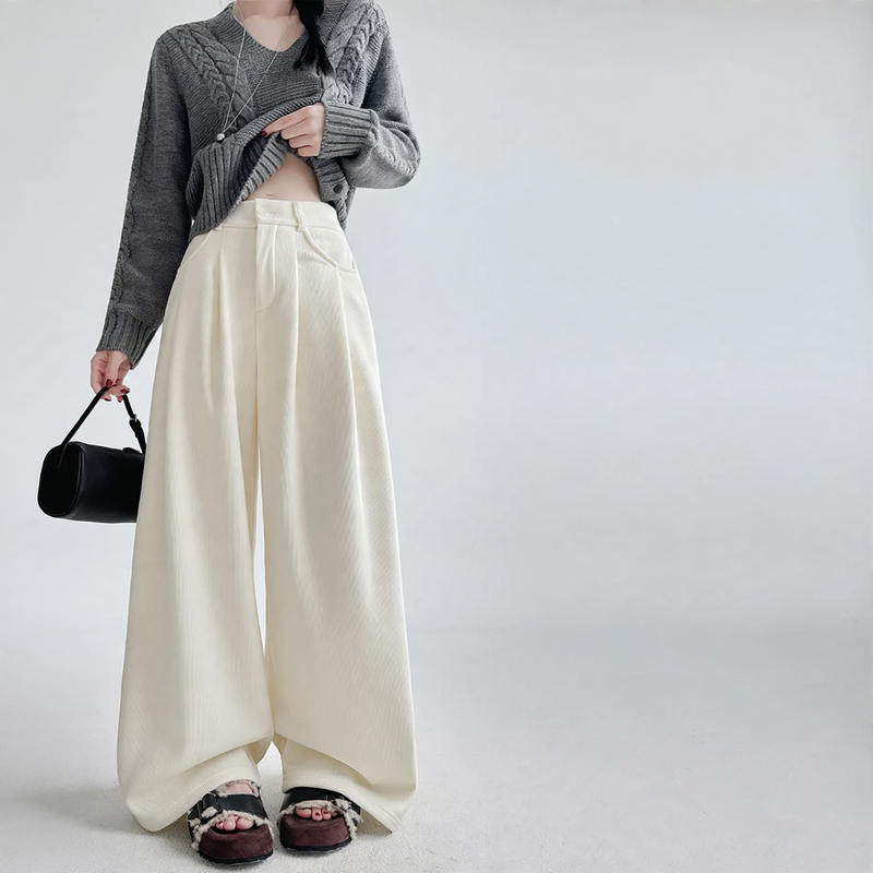 Damen Cordhose mit weitem Bein, hohe Taille