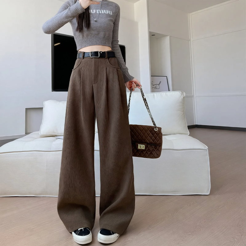 Damen-Cordhose, weit geschnitten, hoch tailliert