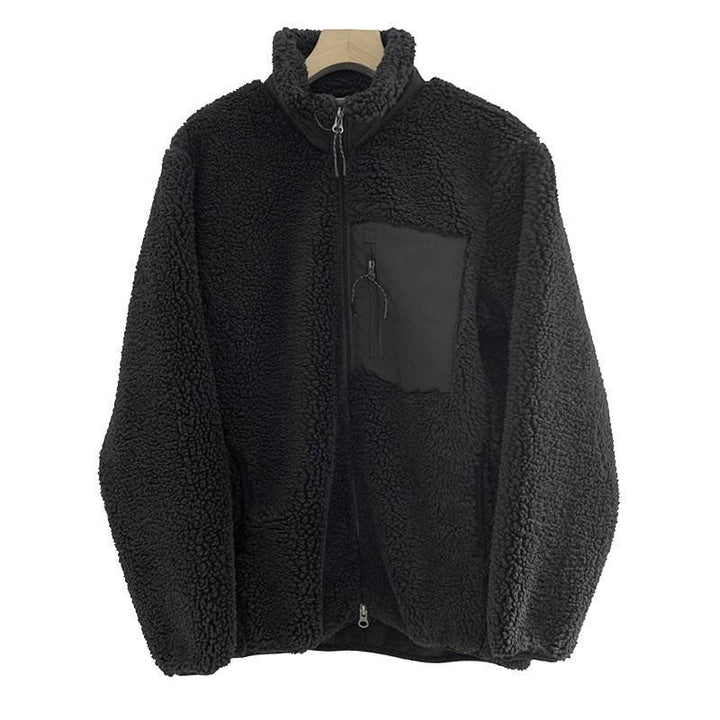 Lammfleece-Jacke mit Stehkragen und Taschen