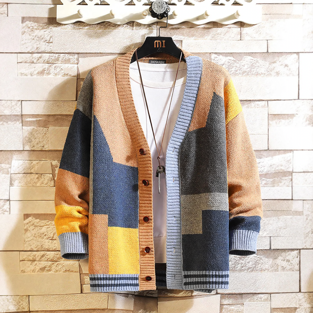 Herren Strickjacke, V-Ausschnitt, Design-Akzente