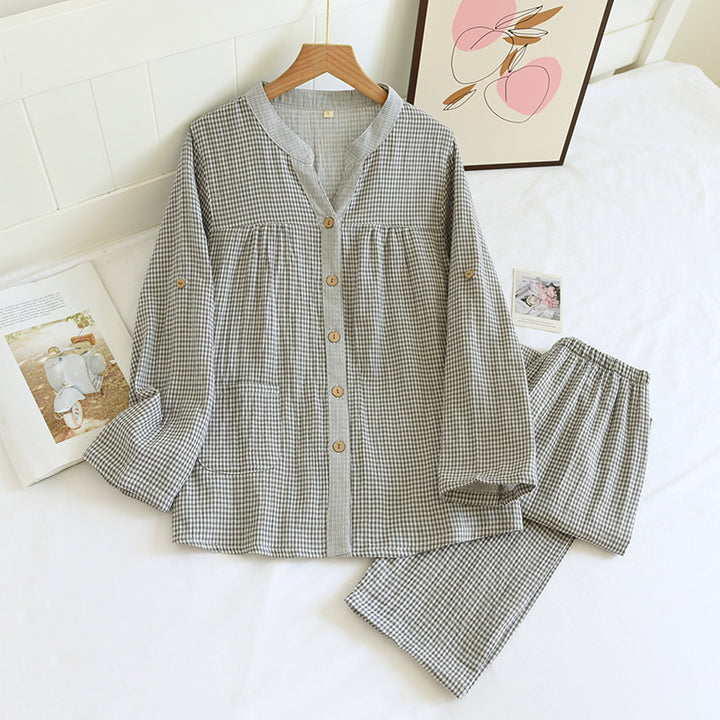 Damen-Pyjama-Set aus Baumwoll-Doppelgaze im Karomuster