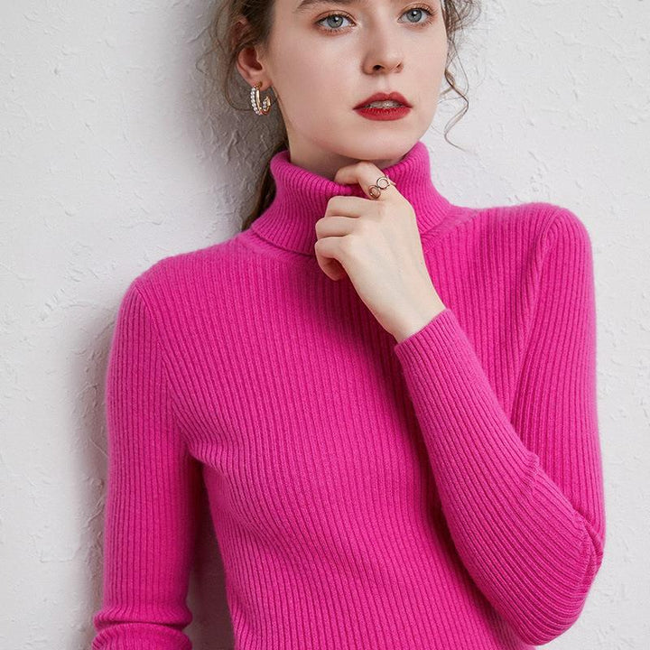 Damen-Rollkragenpullover, gestrickt, schmale Passform