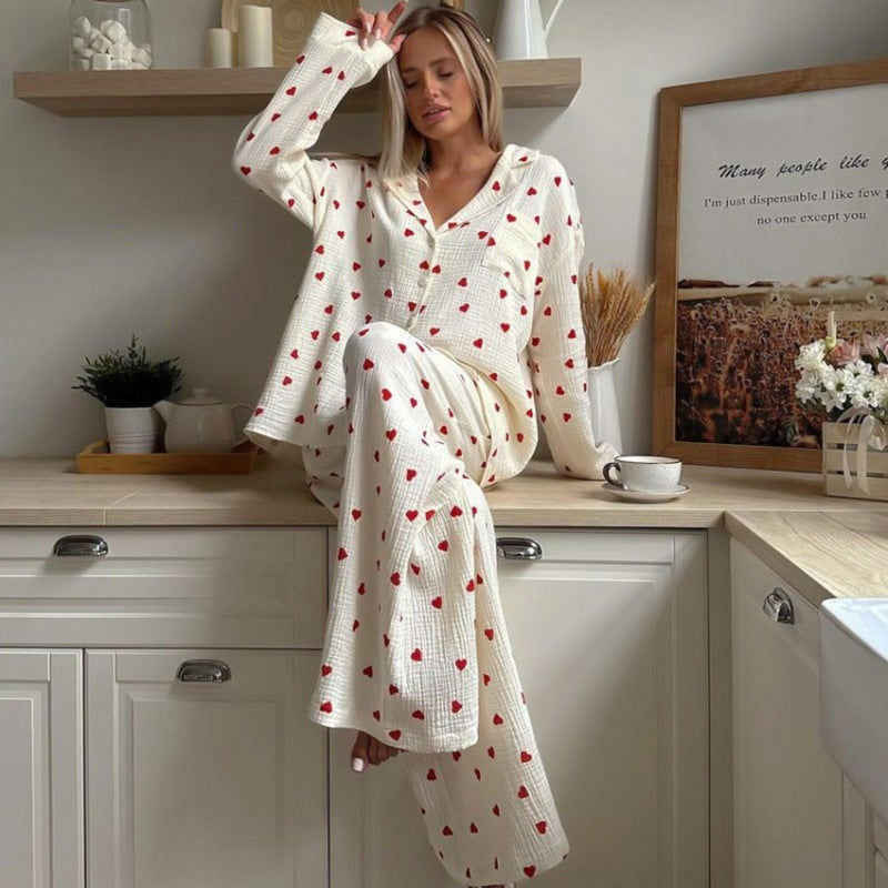 Damen-Pyjama-Set aus Baumwolle mit Herzmuster