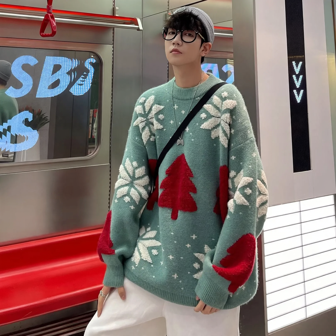 Lockerer Weihnachts-Strickpullover mit Rentier-Motiv
