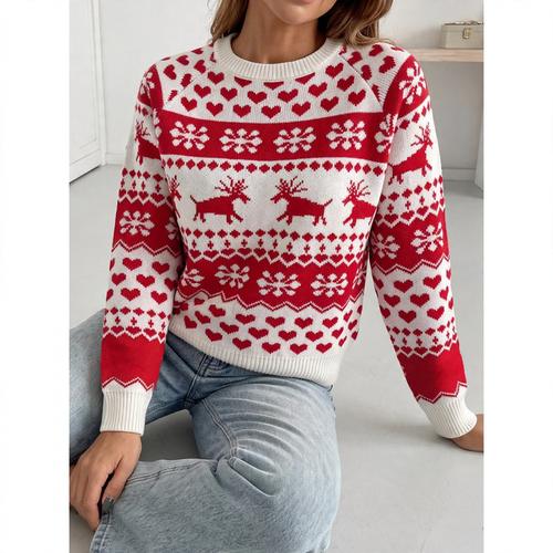 Fair-Isle Strickpullover mit Rentier-Motiv
