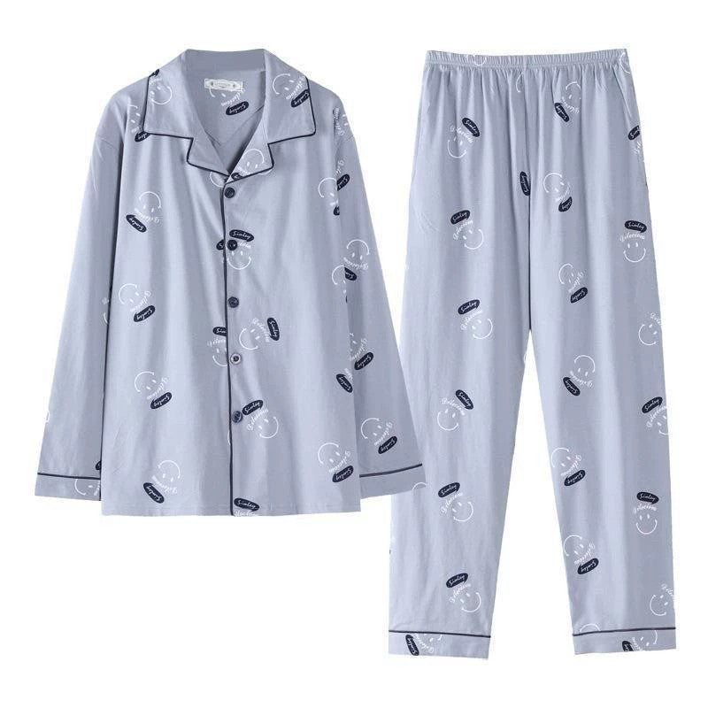 Herren-Pyjama-Set, Baumwolle, langärmelig