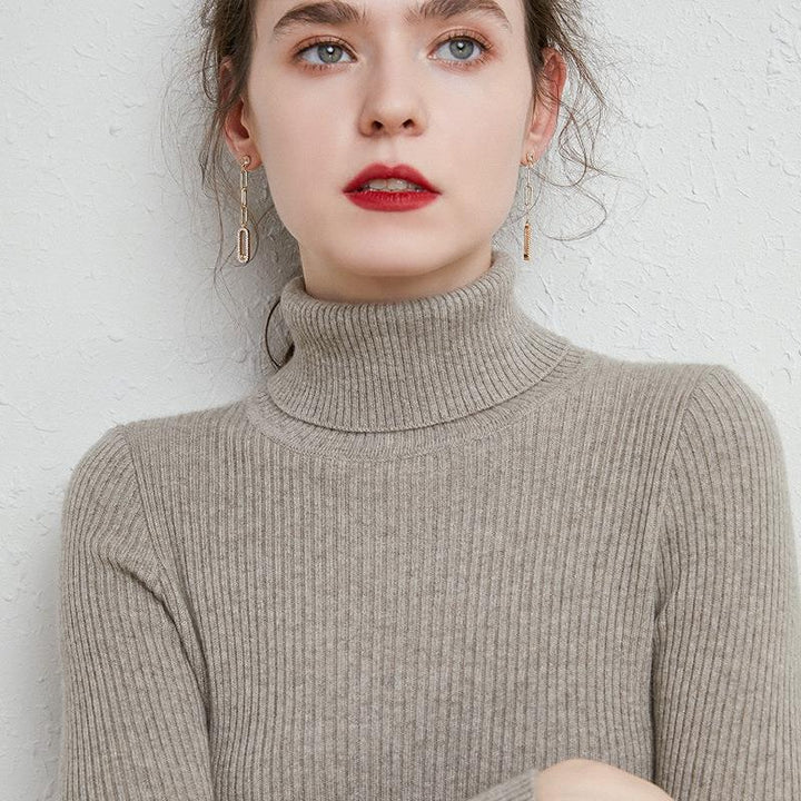Damen-Rollkragenpullover, gestrickt, schmale Passform