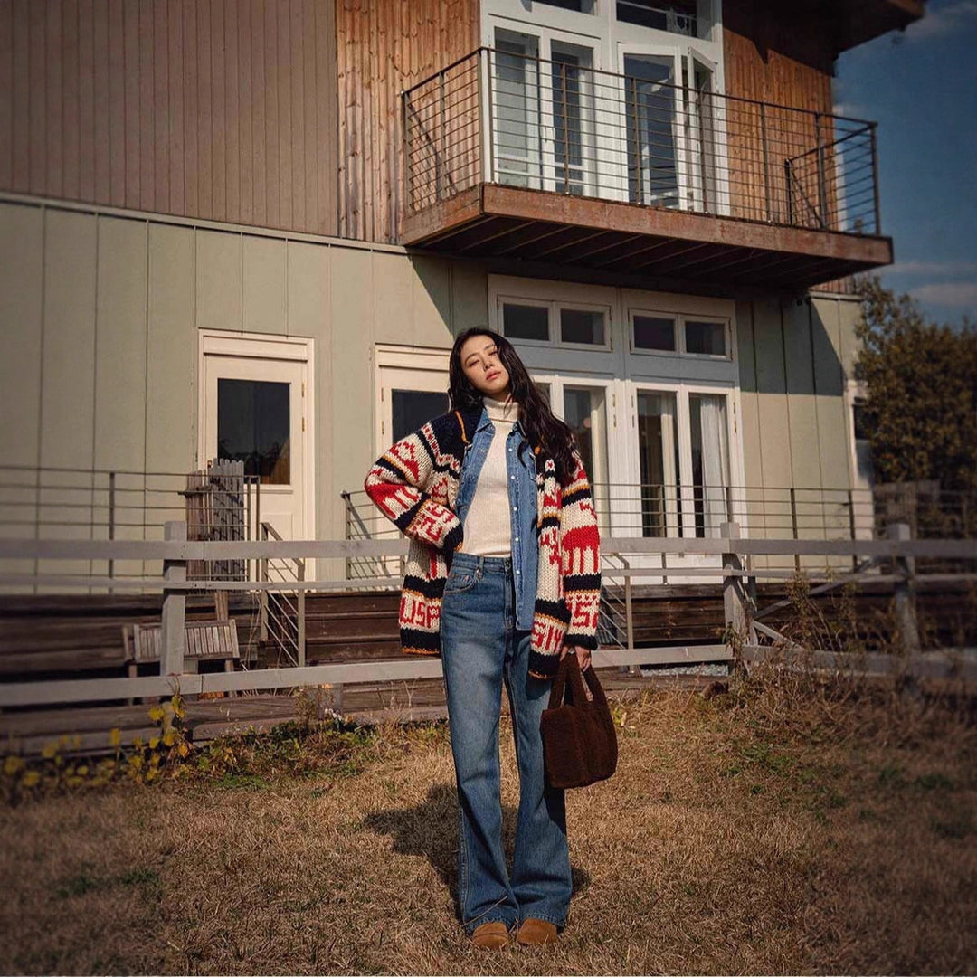 Damen Strickjacke im koreanischen Stil mit Rentier-Motiv
