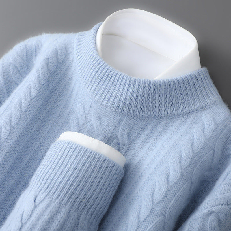 Herren-Wollpullover, 100% Wolle, Stehkragen, locker