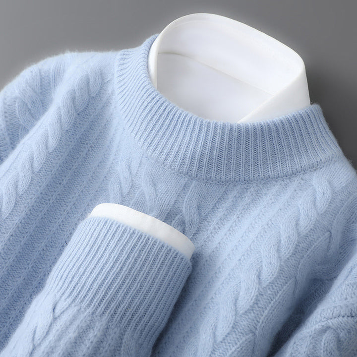 Herren-Wollpullover, 100% Wolle, Stehkragen, locker