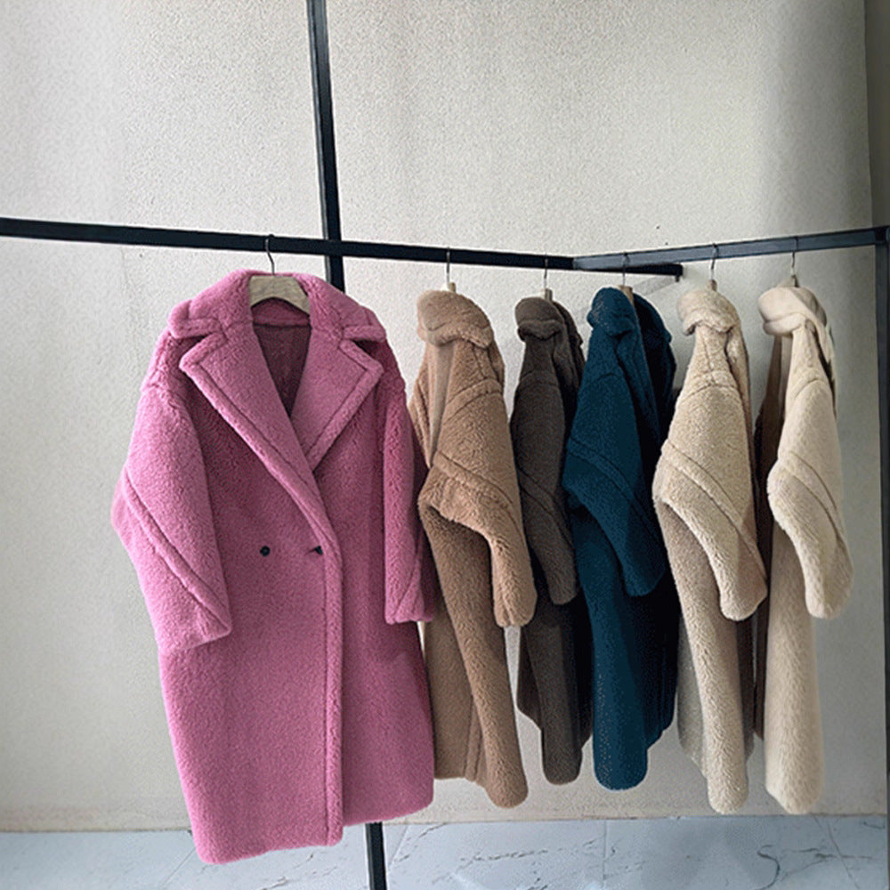 Langer Teddy-Mantel aus Alpakawolle, lockere Passform